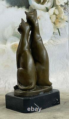 Miguel Lopez Signed Bronze Cat Sculpture Statue Art Deco Midway From The Century