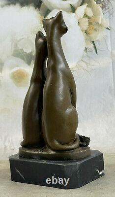 Miguel Lopez Signed Bronze Cat Sculpture Statue Art Deco Midway From The Century