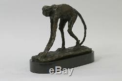 Modern Abstract Art Artwork Ape Monkey Animal Bronze Sculpture Marble Base Decor