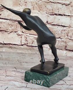 Modern Abstract Art Ice Skater Bronze Sculpture Green Marble Base Sale