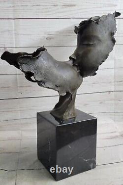 Modern Abstract Surrealist Bronze Dali Couple Face Sculpture Statue