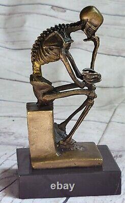 Modern Bronze Cast Sculpture Skeleton Thinker Signed Milo Art