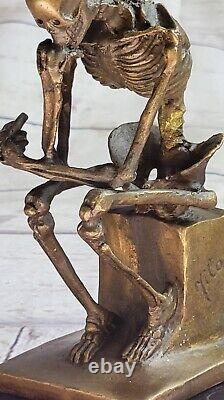 Modern Bronze Cast Sculpture Skeleton Thinker Signed Milo Art