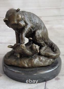Mother Cat Bronze Sculpture Art Deco Statue Figurine Decor 'Lost' Wax Gift