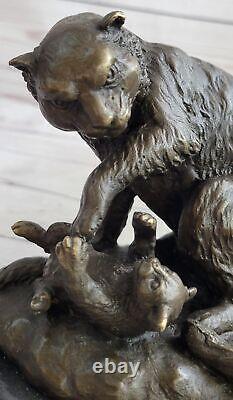 Mother Cat Bronze Sculpture Art Deco Statue Figurine Decor 'Lost' Wax Gift