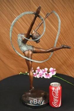Multicolored Patina Fonte Ribbon Dancer Bronze Sculpture Art Deco Statue Case
