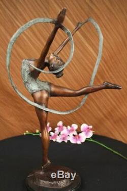 Multicolored Patina Fonte Ribbon Dancer Bronze Sculpture Art Deco Statue Case