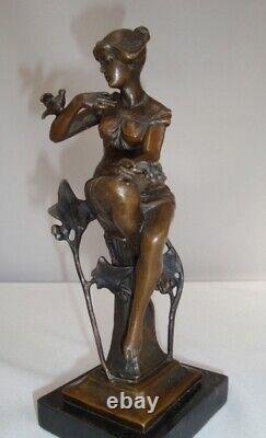 Naked Lady Bird Sculpture in Art Deco Style and Art Nouveau Bronze Style