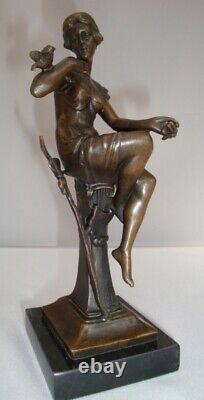 Naked Lady Bird Sculpture in Art Deco Style and Art Nouveau Bronze Style