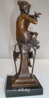 Naked Lady Bird Sculpture in Art Deco Style and Art Nouveau Bronze Style