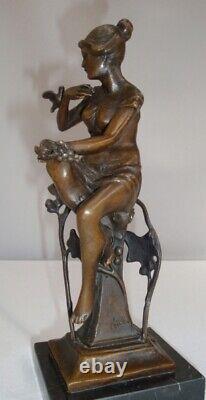 Naked Lady Bird Sculpture in Art Deco Style and Art Nouveau Bronze Style