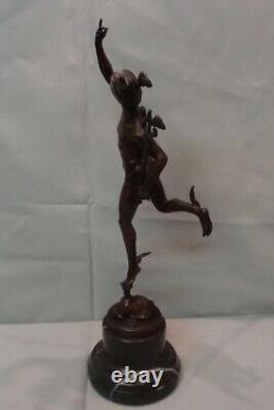 Naked Mercury Statue Sculpture Deco Style Art Nouveau Solid Bronze Signed