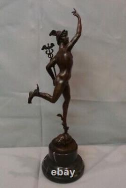 Naked Mercury Statue Sculpture Deco Style Art Nouveau Solid Bronze Signed