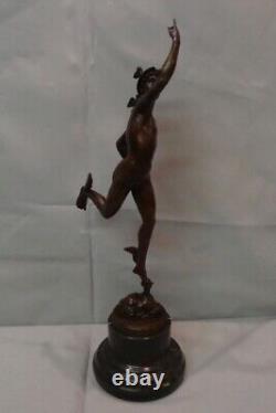 Naked Mercury Statue Sculpture Deco Style Art Nouveau Solid Bronze Signed