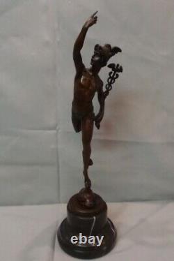 Naked Mercury Statue Sculpture Deco Style Art Nouveau Solid Bronze Signed