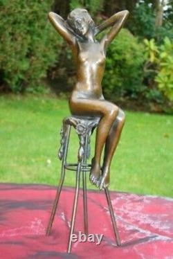 Naked Sexy Lady Statue Sculpture Art Deco Style Art Nouveau Bronze Mask