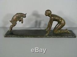 Naked Woman Sculpture Old Bronze Art Deco Signed Sylvester Foundry Susse