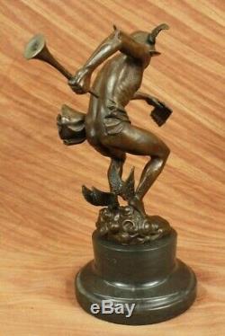 Nude Flying Mercury Bronze Statue Marble Sculpture Art Deco Roman Mythical Large