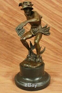 Nude Flying Mercury Bronze Statue Marble Sculpture Art Deco Roman Mythical Large