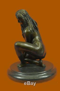 Nude Woman Figurine Bronze Erotic Art Sculpture Office Collection Decor T
