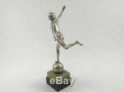 Old Art Deco Silver Bronze Sculpture Figurine Of A Chair Woman Dancer