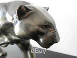Old Rulas Large Sculpture Panther. Regulates Patina Bronze. Art Deco