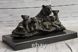 Original Art Deco Signed Williams Tiger with 4 Babies Bronze Statue Sculpture Art