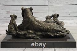 Original Art Deco Signed Williams Tiger with 4 Babies Bronze Statue Sculpture Art