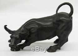 Original Art Deco Stock Bull Market Wall Street Bronze Sculpture Figurine