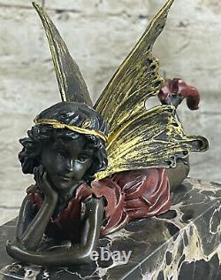 Original Milo Ange Cherubin Gild Bronze Statue Art Deco Font Figurine