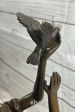 Original Milo Bronze Sculpture Native American Woman and Bird Art Collection