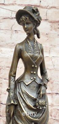 Original Signed Art Deco Bronze Woman Figurine Sculpture by Vitaleh 1920 for Sale