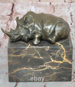 Original Signed Art Deco Style Bronze Rhinoceros Sculpture with Horn Offer