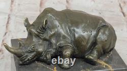Original Signed Art Deco Style Bronze Rhinoceros Sculpture with Horn Offer