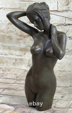 Original Signed Chair Girl Bust Torso Bronze Sculpture Art Statue Figurine