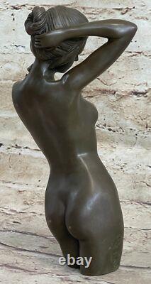 Original Signed Chair Girl Bust Torso Bronze Sculpture Art Statue Figurine