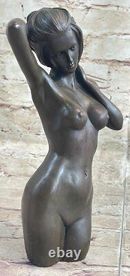 Original Signed Chair Girl Bust Torso Bronze Sculpture Art Statue Figurine
