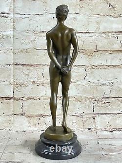 Original Signed Male Nude Man Chair 100% Solid Bronze Sculpture Art Nr