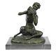 Original Signed Satyr Faun Playing Mythical Pipe Flute Bronze Sculpture