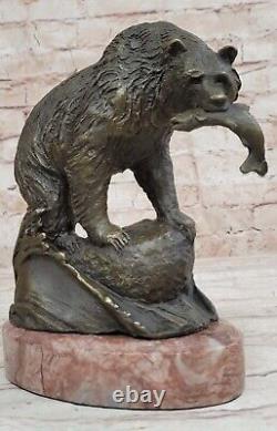 Our Catching a Bronze Fish in Pure Bronze Sculpture Art Without Reserve