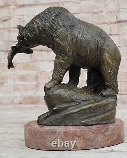 Our Catching a Bronze Fish in Pure Bronze Sculpture Art Without Reserve