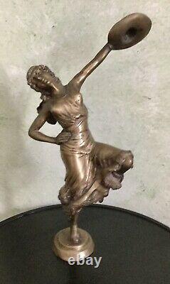 P. Sega Art New Old Great Sculpture Bronze Dancer, Scissors, Signed