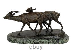 Pair D Antilopes Bronze Couple By Irenee Rochard 1930 Art Deco On Marble E723