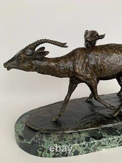 Pair D Antilopes Bronze Couple By Irenee Rochard 1930 Art Deco On Marble E723