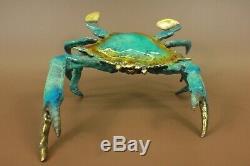 Patina Art Deco Blue Crab Lobster 100% Solid Bronze Sculpture Figurine
