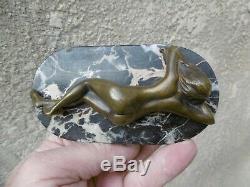 Patinated Bronze Sculpture Art Nouveau Era Naked Woman Allongéepresse Papers