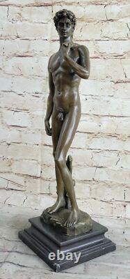 Pure Bronze Marble Art Deco Statue Sculpture of a Beautiful Naked Man David