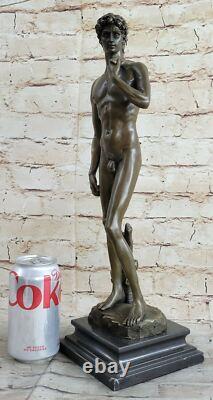 Pure Bronze Marble Art Deco Statue Sculpture of a Beautiful Naked Man David