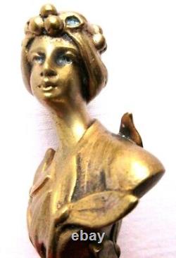RARE Bronze Sculpture Art Nouveau Jugendstil, Seal Woman with Mistletoe