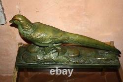 RARE SCULPTURE ART DECO 1930 Signed R. POLLIN Patinated Bronze Terracotta Pheasant